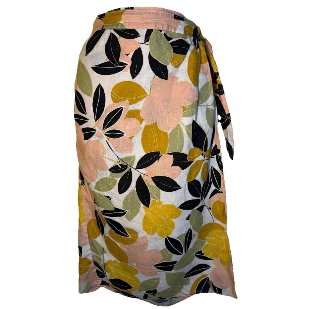 Rachel Zoe Wrap Linen Skirt Medium Attached Elastic Waist Tropical Resort - Picture 4 of 5